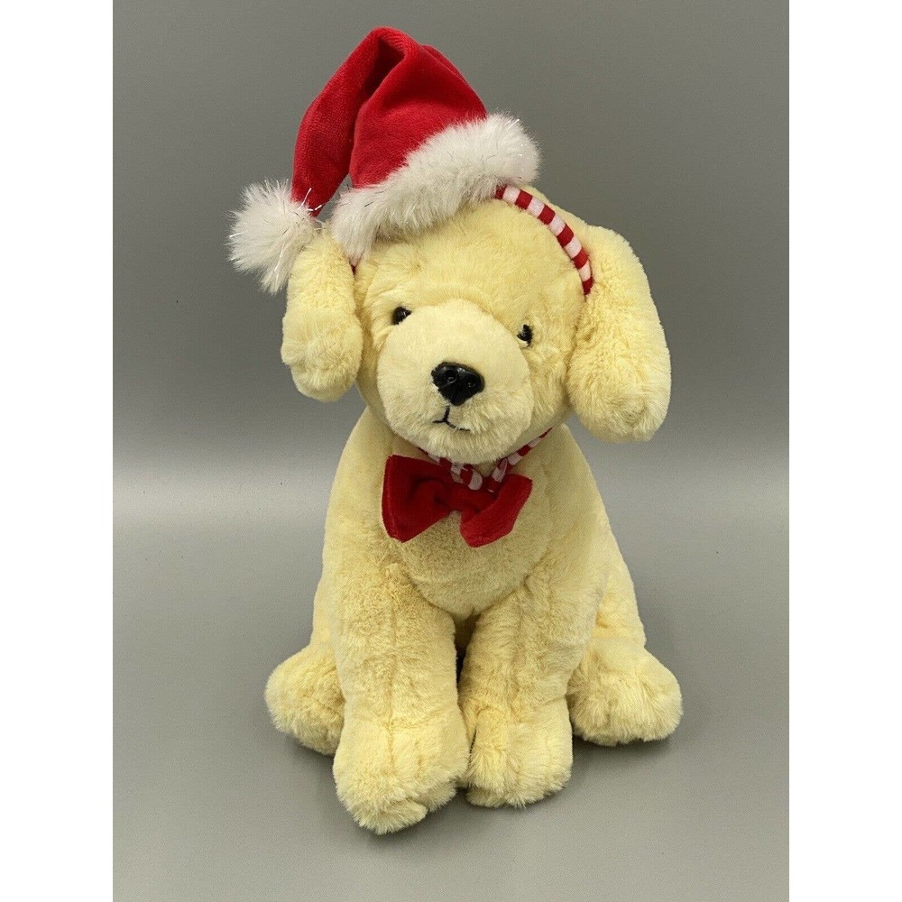 FAO Schwarz 12” Christmas Labrador Puppy Dog W/ Santa Hat Stuffed Animal Toy